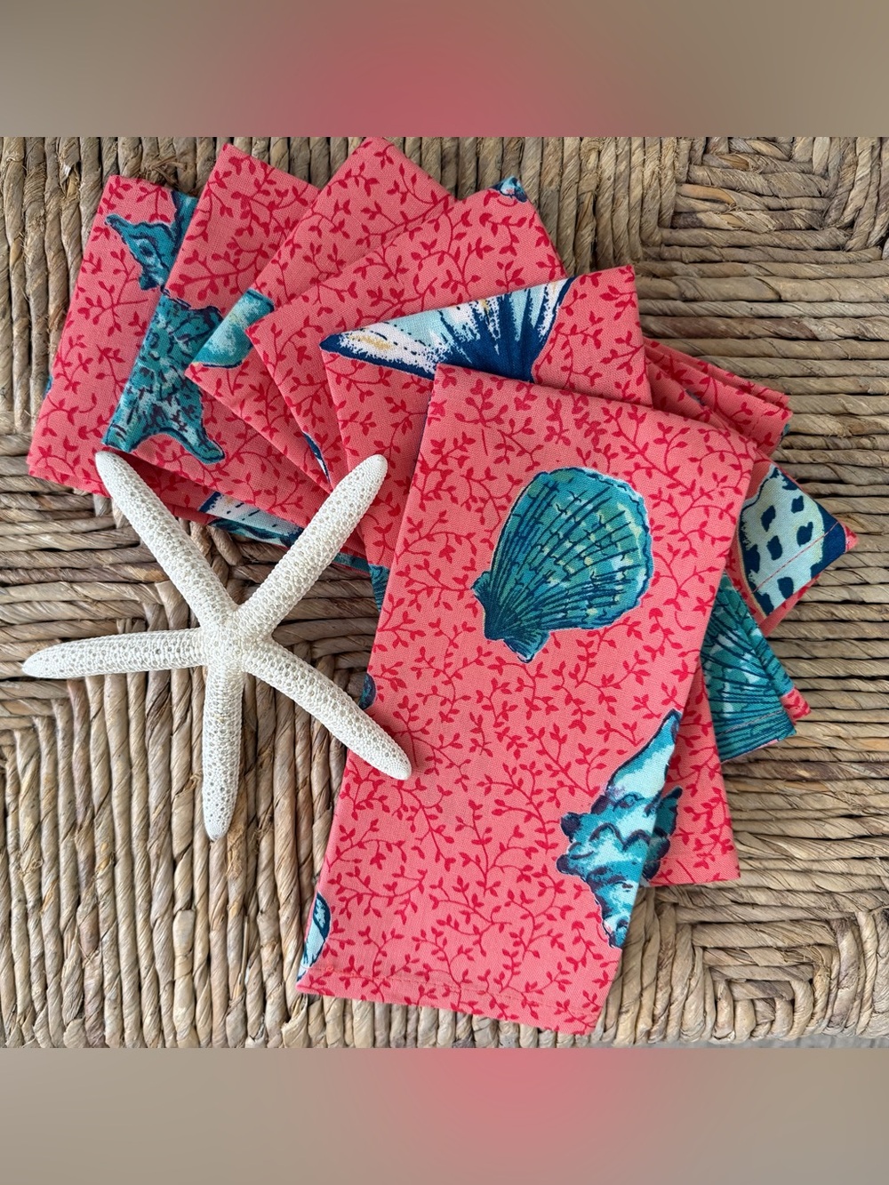 NWOT April Cornell Coral Shell Napkins Set of 6